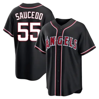 Replica Men's Tayler Saucedo Los Angeles Angels Fashion Out Jersey - Black